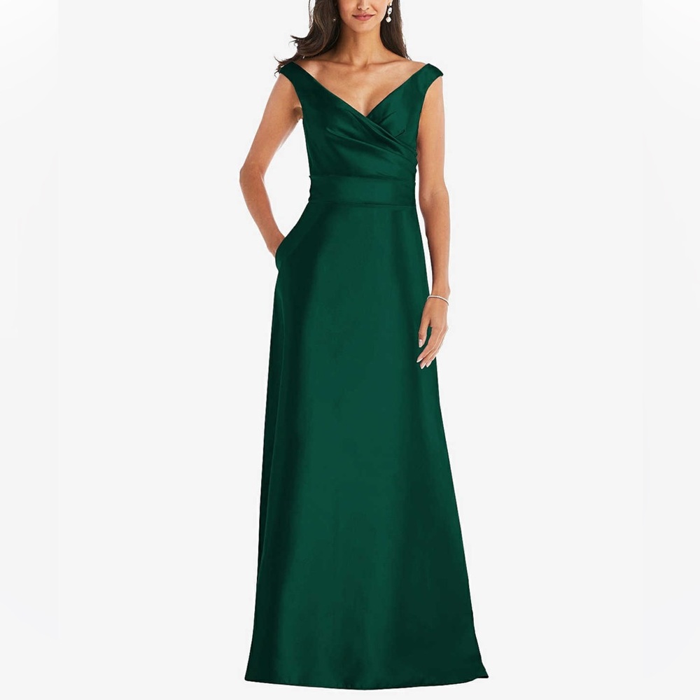 ALFRED SUNG STYLE D811 SATIN TWILL Hunter Maxi Dress NEW